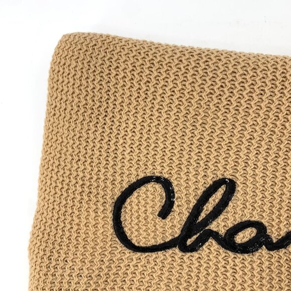 Chanel Brown Cashmere Knitted Scarf With Black Sequin Logo Embroidery 200 X 35cm - Picture 6 of 9